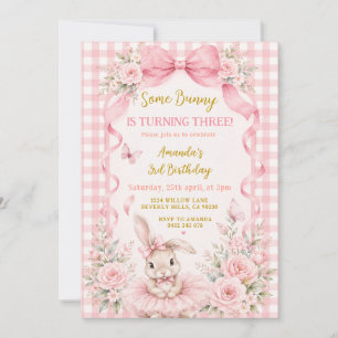 Ein Häschen wird drei Rosa Mädchen 3. Geburtstag Einladung