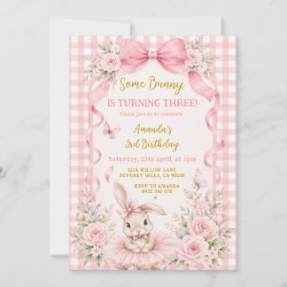 Ein Häschen wird drei Rosa Mädchen 3. Geburtstag Einladung