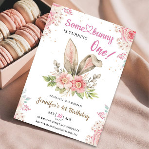 Ein Häschen wird EINS! 1. Geburtstag Mädchen Rosa Einladung