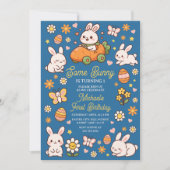 Ein Häschen wird eins - Blaue Ostern Geburtstagsfe Einladung (Vorderseite)