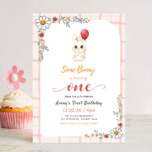 Ein Häschen wird Eins Floral 1. Geburtstag Einladung