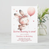 Ein Häschen wird eins Mädchen Geburtstag Einladung (Stehend Vorderseite)