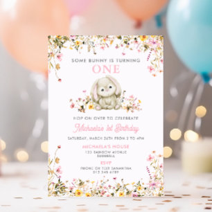 Ein Häschen wird eins Pinkes 1. Geburtstag eines M Einladung