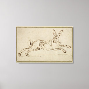 Ein Hase läuft, die Ohren sind gekippt (Pen & Tint Leinwanddruck