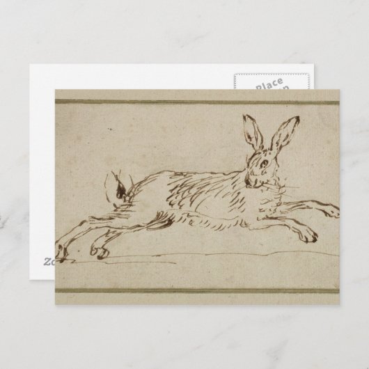 Ein Hase läuft, die Ohren sind gekippt (Pen & Tint Postkarte (Vorne/Hinten)