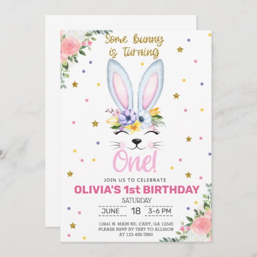 Ein Hase macht ein Mädchen einladen. Einladung (Vorne/Hinten)