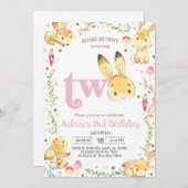 Ein Hase wird zwei, Mädchen 2. Geburtstag. Einladung (Vorne/Hinten)