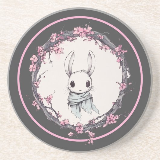 Ein Hasen-Frühling, Kirschblüten, Sandstein-Unters Getränkeuntersetzer (Vorne)