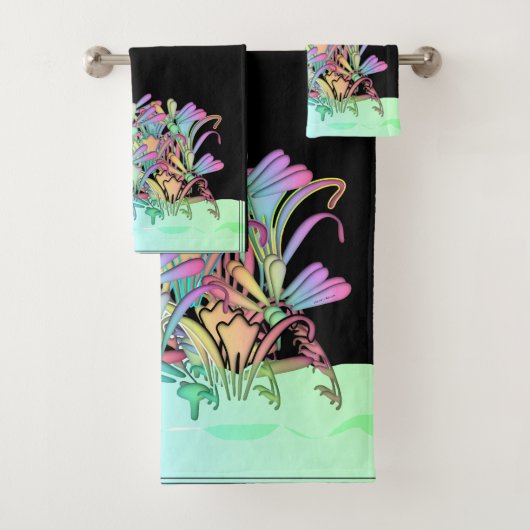 Ein Haufen pastellfarbene Blume schwarz Badhandtuch Set (Insitu)