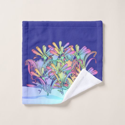 Ein Haufen pastellfarbener Blume tief blau Badhandtuch Set (Waschlappen)