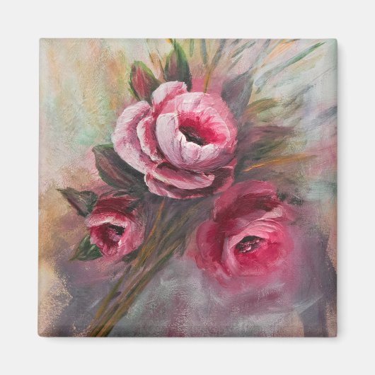 ein Haufen rosa Rosengemälde aus Acryl Magnet (Vorne)