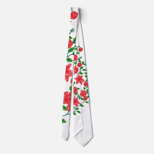ein Haufen roter Blume auf weißem Hintergrund Krawatte (Rückseite)