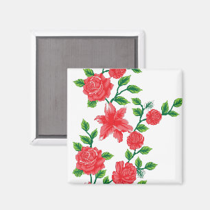 ein Haufen roter Blume auf weißem Hintergrund Magnet