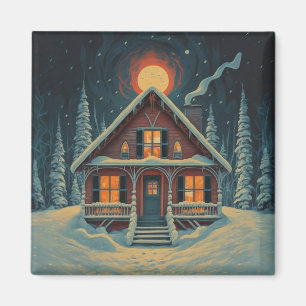 Ein Haus im Winterwald Magnet