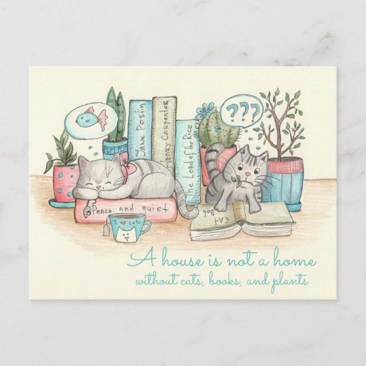 Ein Haus ist keine Zuhause ohne Katzen, Bücher und Postkarte (Vorderseite)