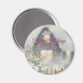 Ein Haus mit Weihnachtsbaum und Zaun Magnet (Vorderseite/Rückseite)