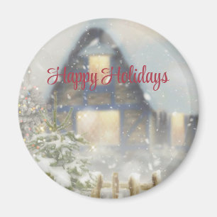Ein Haus mit Weihnachtsbaum und Zaun Magnet