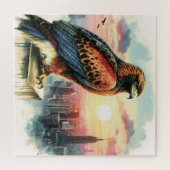 Ein Hawk sitzt auf dem Dach eines Wolkenkratzers Puzzle (Horizontal)