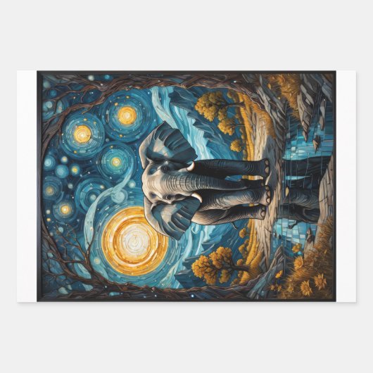 Ein heftiger Elefant in einer blauen Van Gogh-Ster Geschenkpapier Set (Vorderseite)