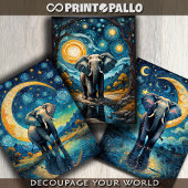 Ein heftiger Elefant in einer blauen Van Gogh-Ster Geschenkpapier Set