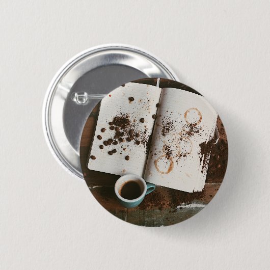 Ein heißer Schlammkaffee mit festem Buch und Bohne Button (Vorne & Hinten)