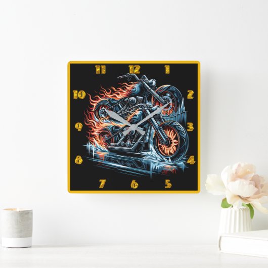 Ein heißes Fahrrad in einer gefrorenen Welt Quadratische Wanduhr (Zuhause)