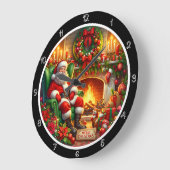 Ein heiterer Weihnachtsmann am Kamin Große Wanduhr (Winkel)