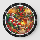 Ein heiterer Weihnachtsmann am Kamin Große Wanduhr (Vorderseite)