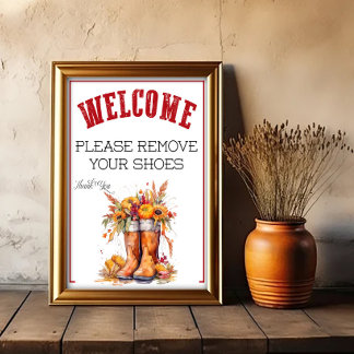 Ein herbstliches Bitte-Schuhe-Ausziehen-Schild Poster