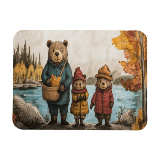 Ein Herbsttag mit der Bärenfamilie am See Magnet (Horizontal)