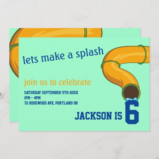 ein herrlich blauer und grüner Wasserrutschfest Einladung (Vorne/Hinten)
