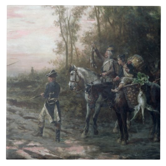 Ein herumsuchendes Party, das zum Lager (Öl, Fliese (Vorderseite)