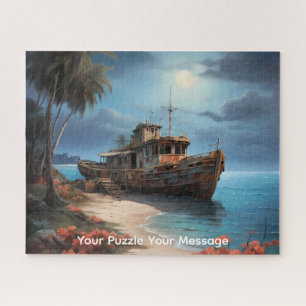Ein heruntergekommenes verlassenes Boot Aquarell-K Puzzle