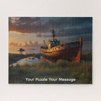 Ein heruntergekommenes verlassenes Boot Kunstwerk Puzzle