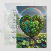 Ein Herz aus Kleeblättern unter dem Regenbogen Feiertagskarte (Vorne/Hinten)
