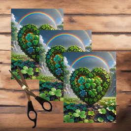 Ein Herz aus Kleeblättern unter dem Regenbogen Seidenpapier