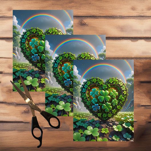 Ein Herz aus Kleeblättern unter dem Regenbogen Seidenpapier