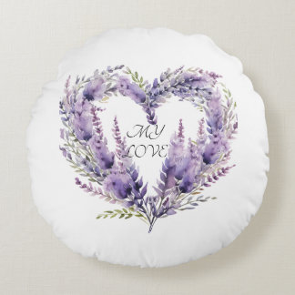 Ein Herz aus Lavendel. Florales violettes Muster Rundes Kissen