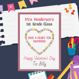 Ein Herz Für Zahlen Lehrers Klasse Valentinstag Mitteilungskarte