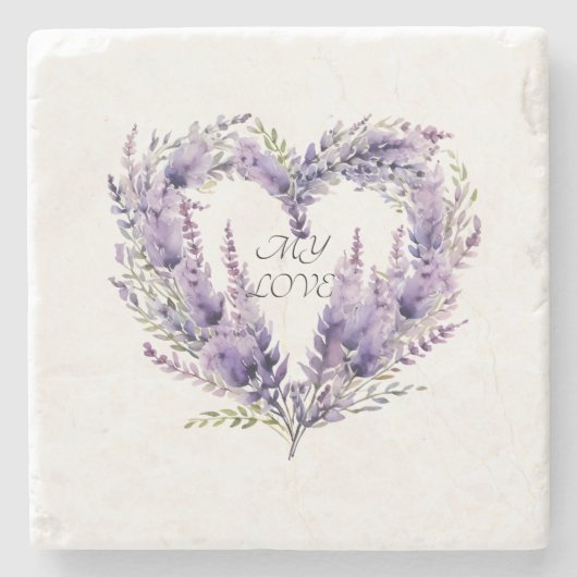 Ein Herz von Lavender. Lila Muster Steinuntersetzer (Vorderseite)