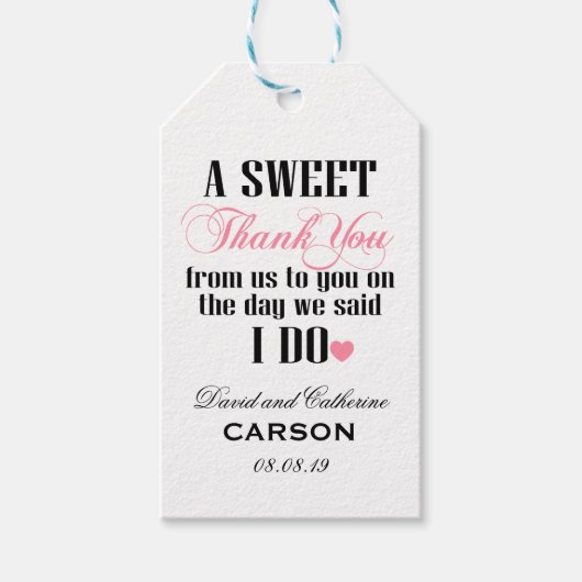 Ein herzliches Dankeschön Gastgeschenk Hochzeit Geschenkanhänger (Vorderseite)