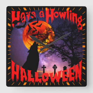 Ein heulendes Halloween Quadratische Wanduhr