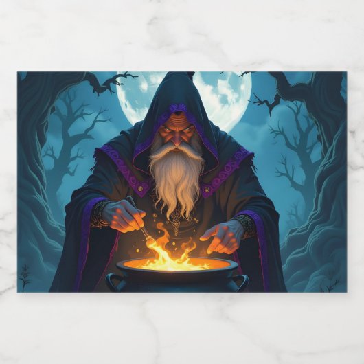 Ein Hexenmeister bricht ein Halloween-Party auf Alkoholflaschenetikett (Einzelnes Label)