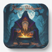 Ein Hexenmeister bricht ein Halloween-Party auf Pappteller (Vorderseite)