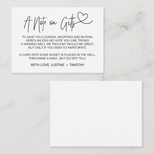 Ein Hinweis auf Geschenke, die ein Wunschfeuchtigk Begleitkarte (Vorne/Hinten)