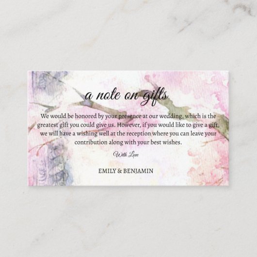 Ein Hinweis auf Geschenke Elegante Hochzeit wünsch Begleitkarte (Vorderseite)