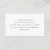 Ein Hinweis auf Geschenke Elegantes Minimalistisch Begleitkarte (Rückseite)