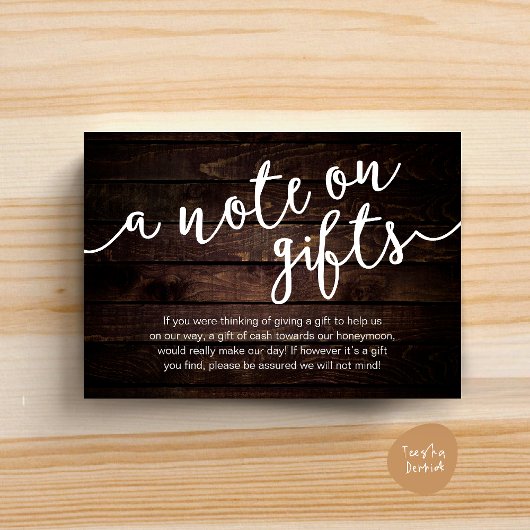 Ein Hinweis auf Geschenke, Flitterwochengeld Begleitkarte