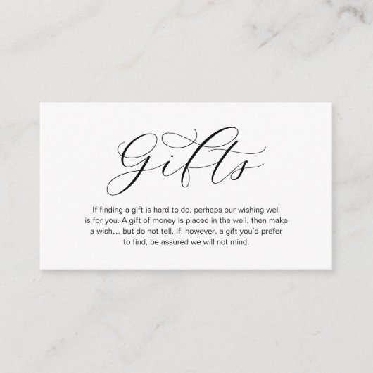 Ein Hinweis auf Hochzeitsgeschenke, schöne Eleganz Begleitkarte (Vorderseite)