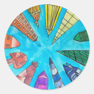 Ein Hinweis auf Z-Aufkleber "Rainbow City" Runder Aufkleber